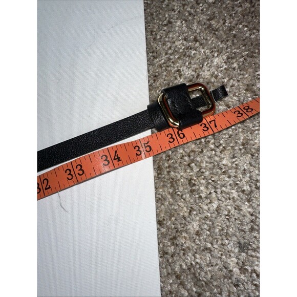 D Exterior Italian Leather Belt Womens Black Skinny Gold Square Slide Buckle main image 5